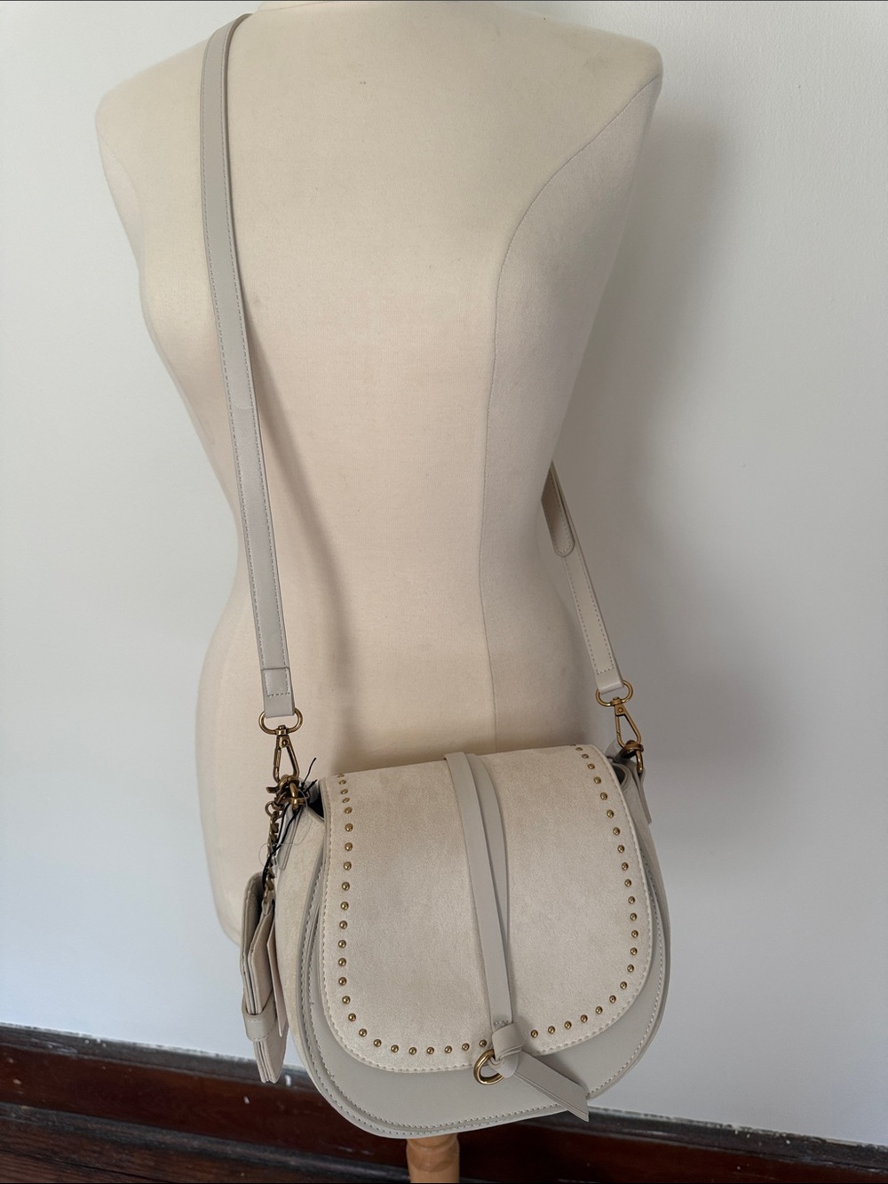 Rachel Zoe Cream Saddle Crossbody Bag with Stud Trim